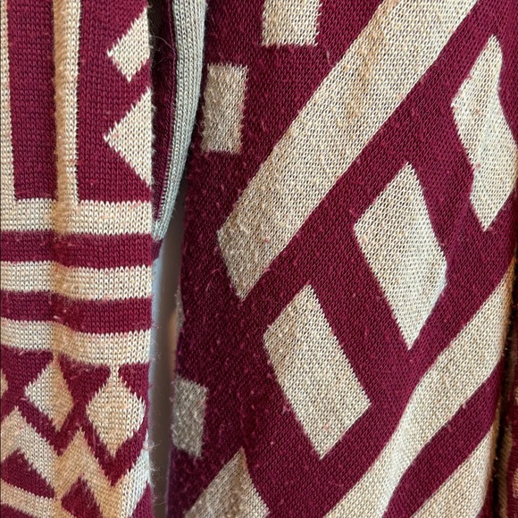 Maroon and tan Aztec print open sweater - small - Picture 6 of 6